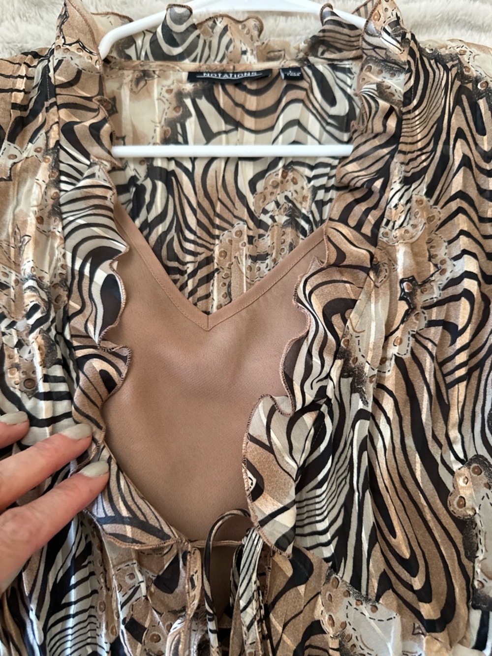 Notations Brown and Black Animal Print Ruffle Top